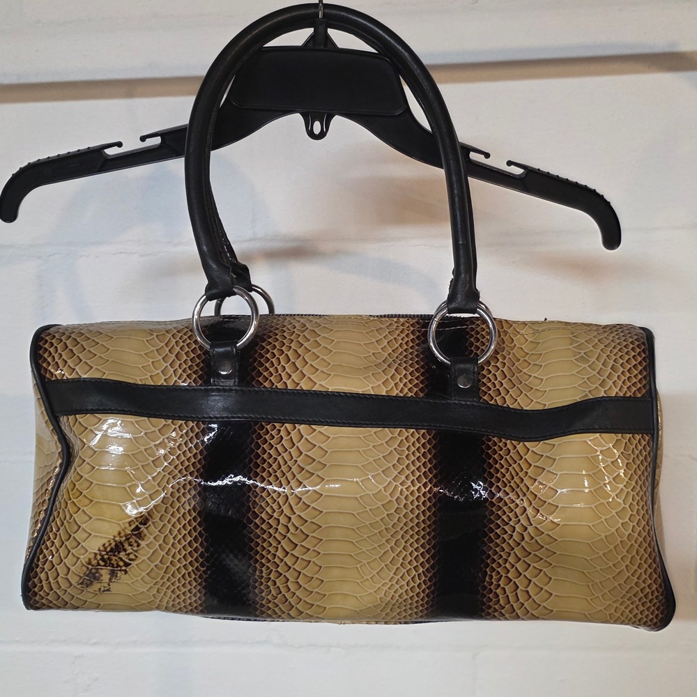 Y2K Charlie Lapson Snakeskin Satchel High Gloss Snakeskin Brown and Black